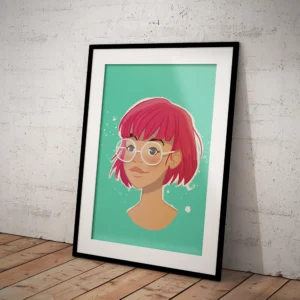 Affiche "Portrait cheveux roses"