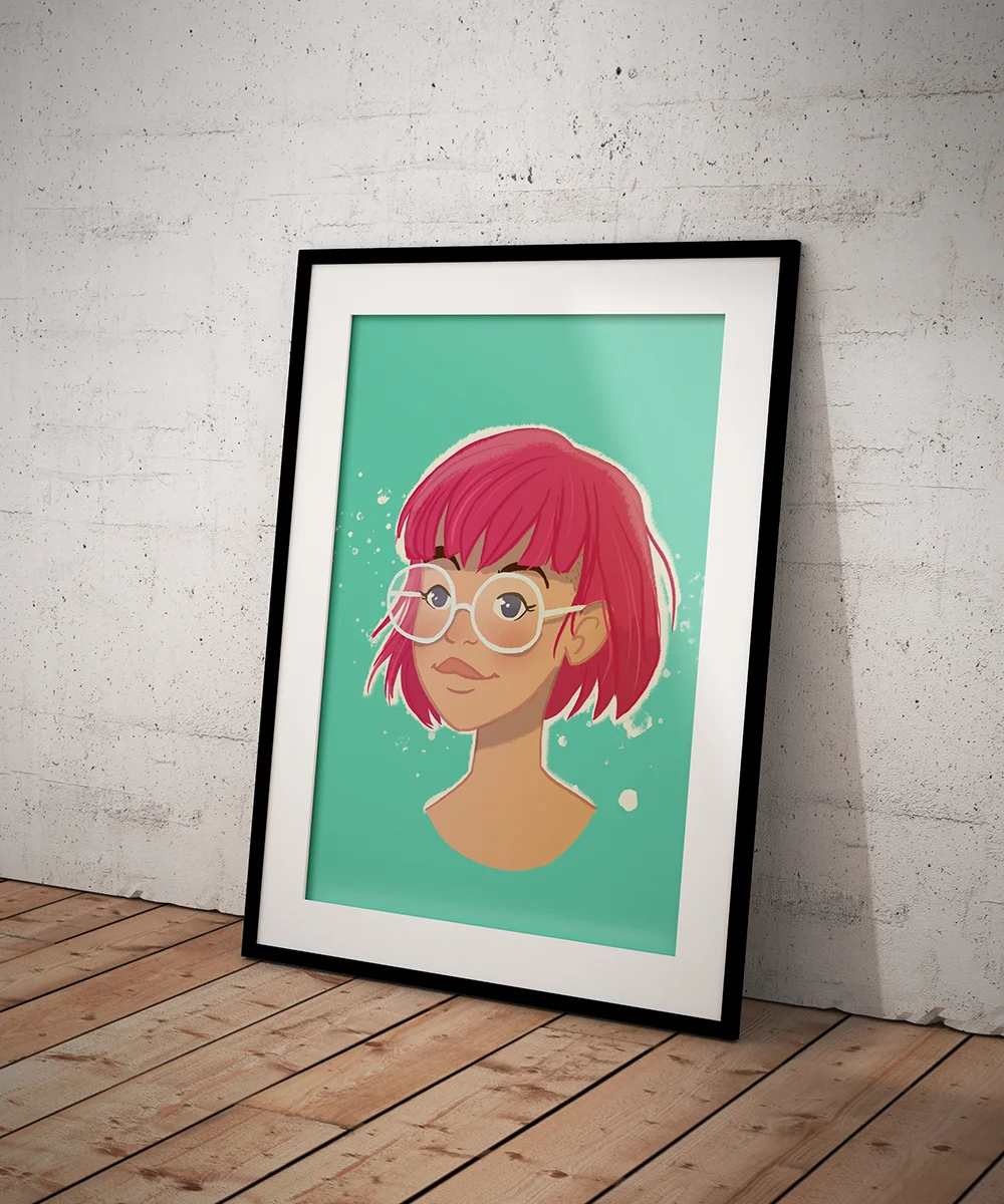 Affiche "Portrait cheveux roses"
