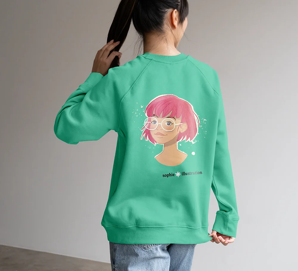 Sweat-shirt Portrait cheveux roses