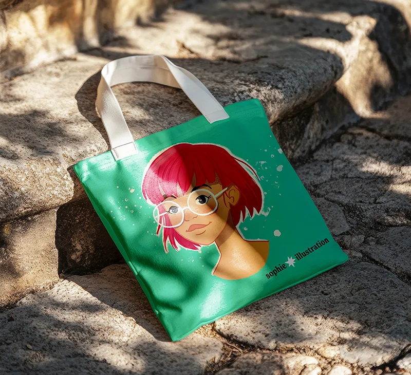 Tote bag Portrait cheveux roses